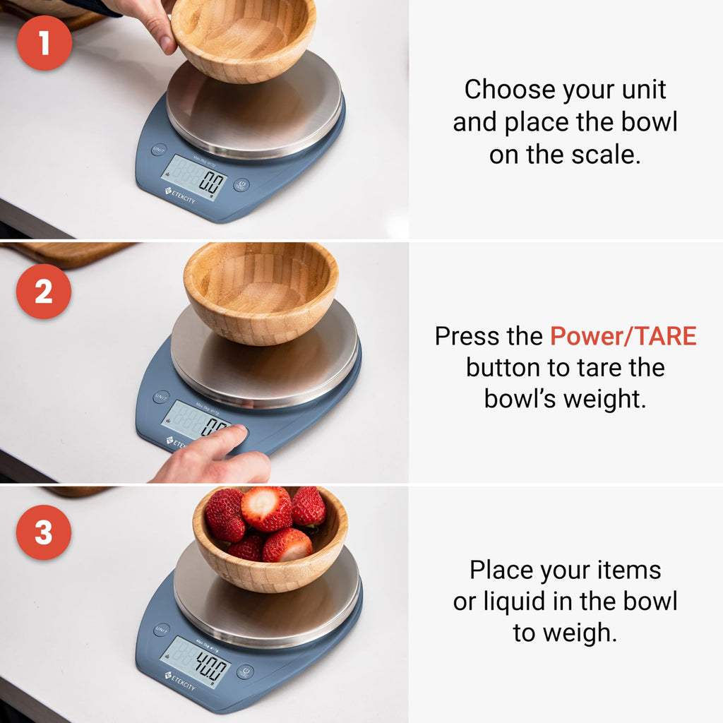 Etekcity 0.1g Food Kitchen Scale, Bowl, Digital Grams and Ounces for Weight Loss, Dieting, Baking, Cooking, and Meal Prep, 11lb/5kg, Stainless Steel Silver