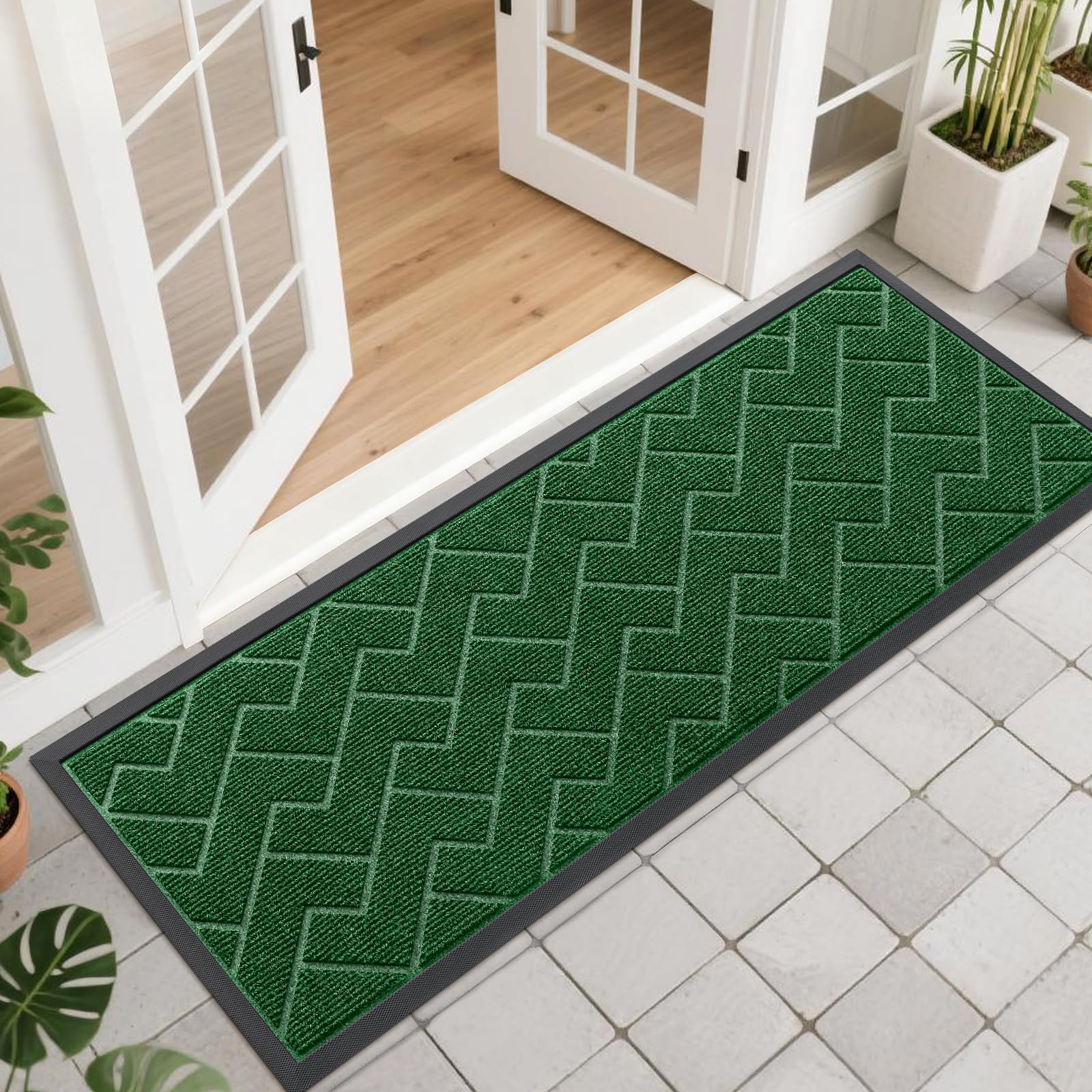 OLANLY Front Door Mat Indoor Outdoor Entrance, Waterproof All-Season, All-Weather Doormat, Sturdy Natural Rubber, Fade Resistant, Low Profile, Easy Clean Patio Porch Entryway Mat, 29.5x17, Black