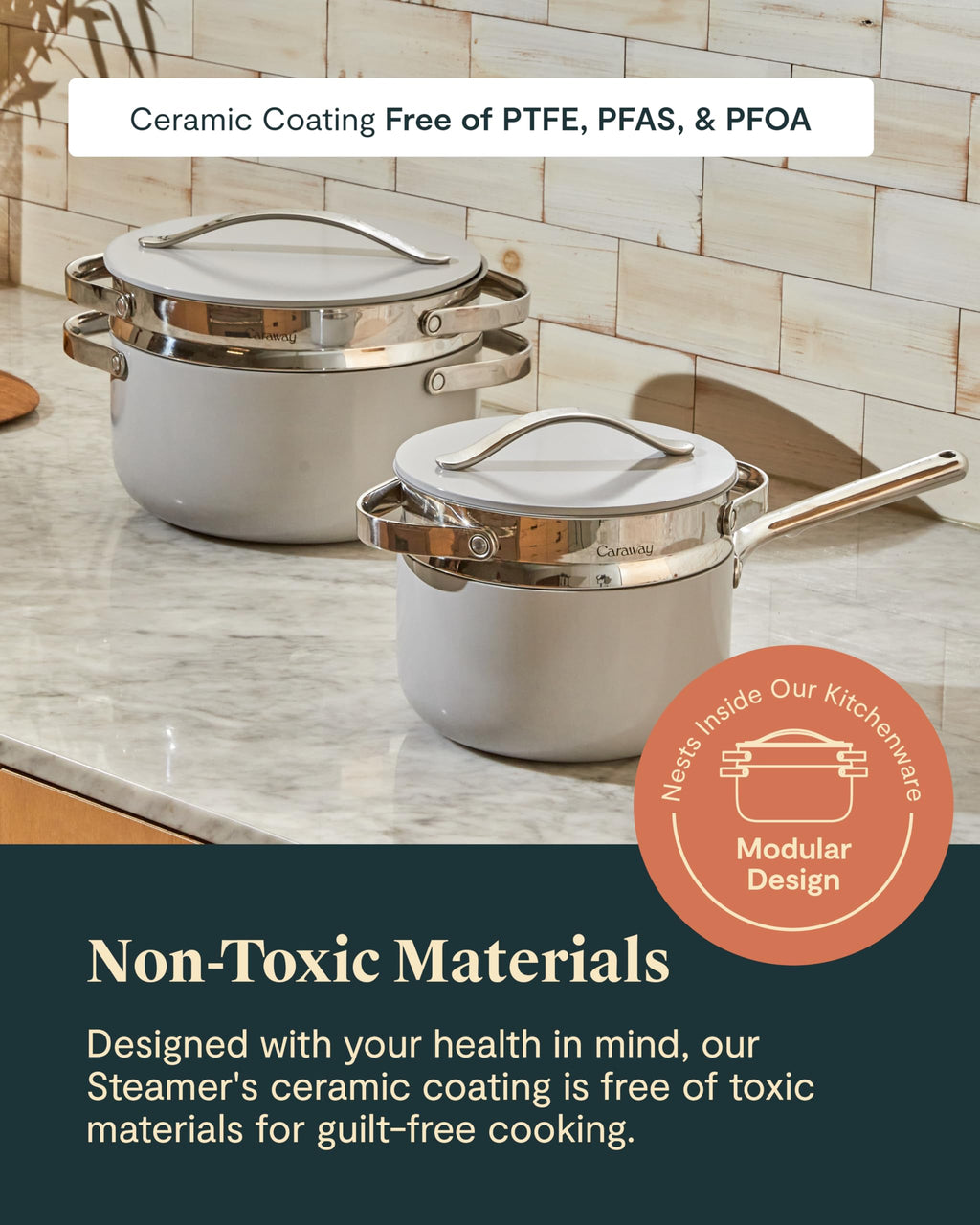 Caraway Steamer - Stainless Steel Steamer with Handles - Non Stick, Non Toxic Coating - Steam Veggies, Seafood, and More - Compatible With Our Dutch Oven or Sauce Pan - Small