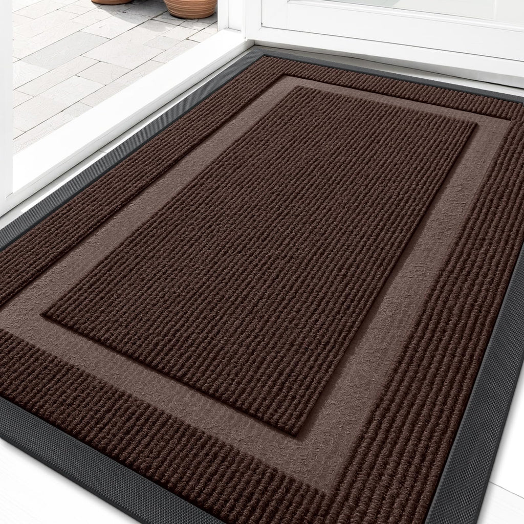 OLANLY Front Door Mat Indoor Outdoor Entrance, Waterproof All-Season, All-Weather Doormat, Sturdy Natural Rubber, Fade Resistant, Low Profile, Easy Clean Patio Porch Entryway Mat, 29.5x17, Black