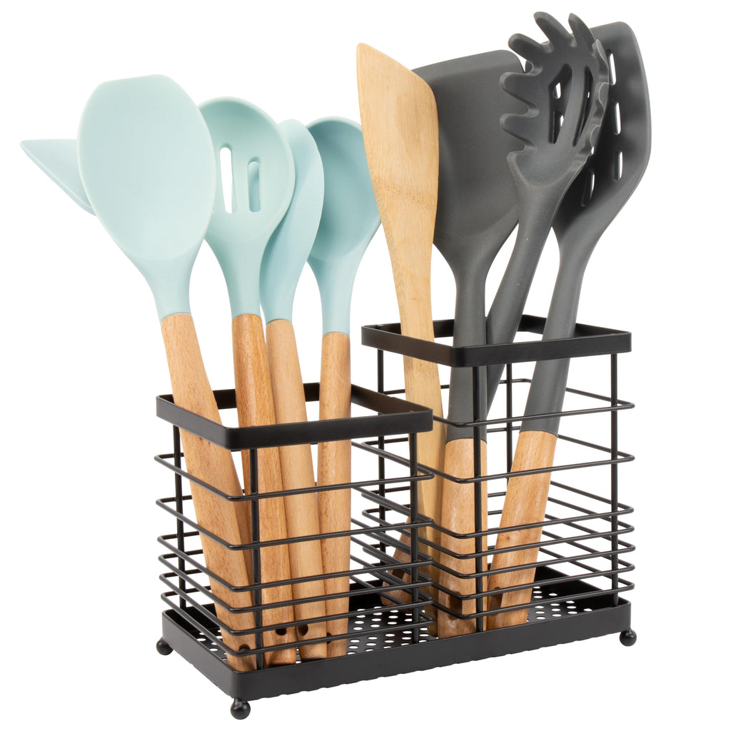 RedCall Utensil Holder for Countertop,Stainless Steel Kitchen Holder,2-In-1 Spoon Spatula Holder for Kitchen Counter,Large Wire Utensils Organizer,Cooking Tool Holder Storage Crock (2 Compartment)