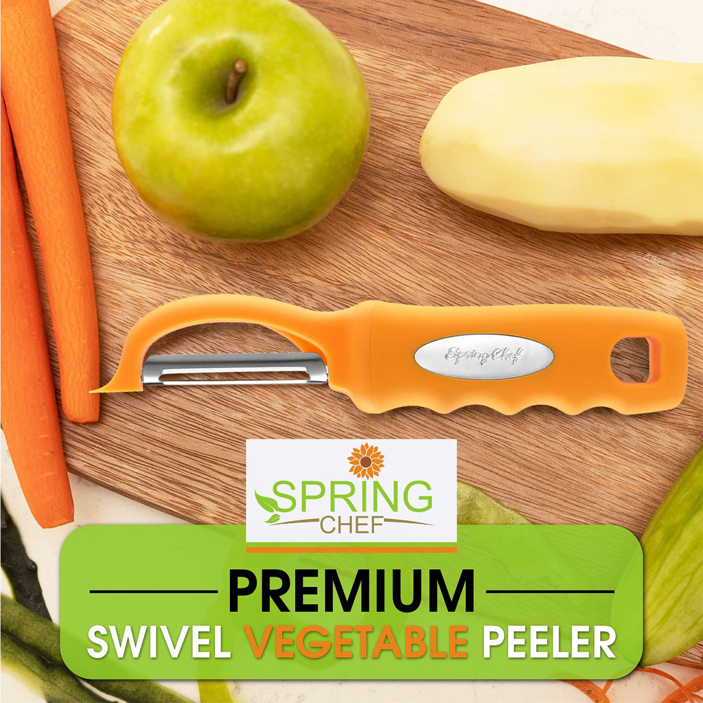 Spring Chef Premium Swivel Vegetable Peeler, Soft Grip Handle and Ultra Sharp Stainless Steel Blades - Perfect Kitchen Peeler For Veggie, Fruit, Potato, Carrot, Apple - Black