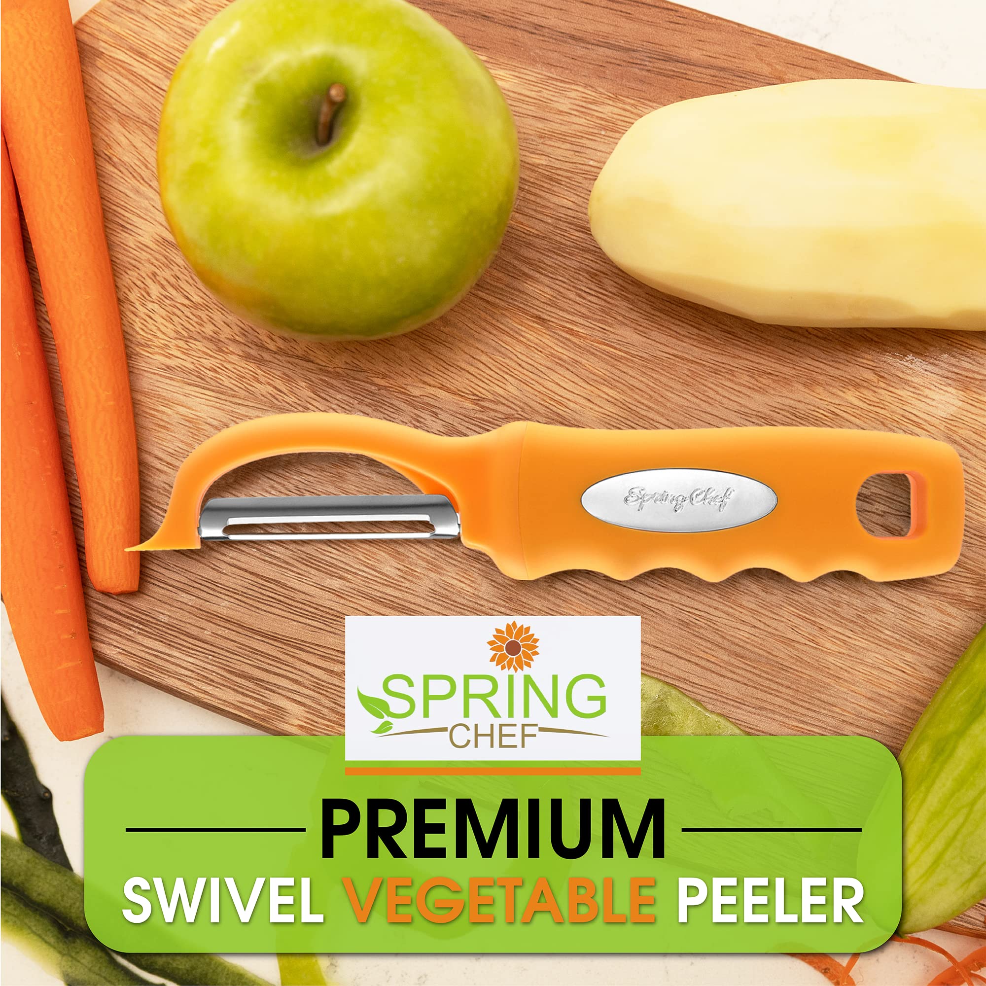 Spring Chef Premium Swivel Vegetable Peeler, Soft Grip Handle and Ultra Sharp Stainless Steel Blades - Perfect Kitchen Peeler For Veggie, Fruit, Potato, Carrot, Apple - Black