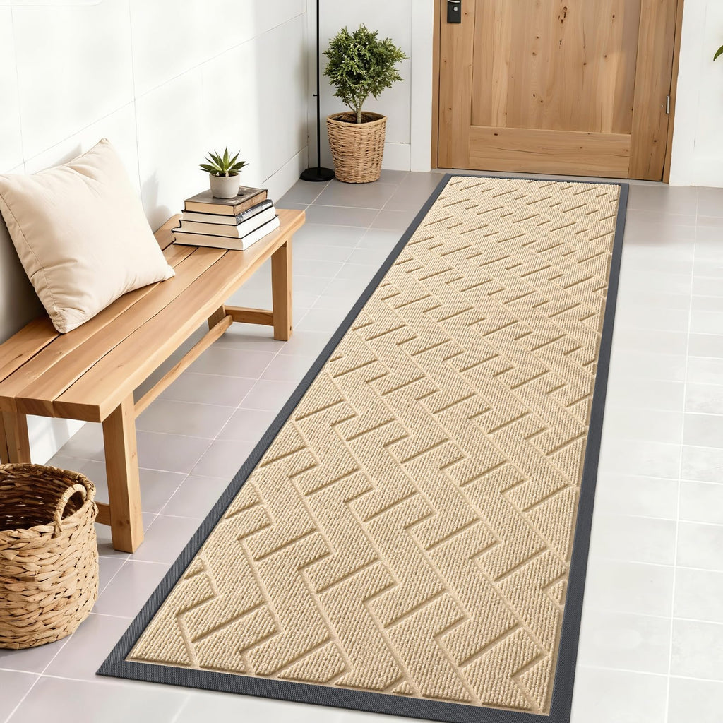 OLANLY Front Door Mat Indoor Outdoor Entrance, Waterproof All-Season, All-Weather Doormat, Sturdy Natural Rubber, Fade Resistant, Low Profile, Easy Clean Patio Porch Entryway Mat, 29.5x17, Black