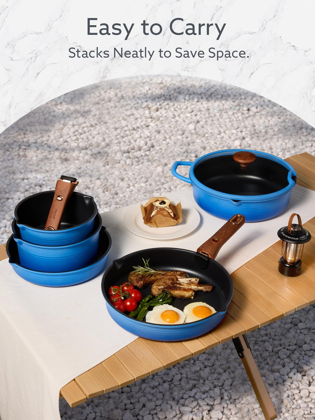 CAROTE 20Pcs Titanium Cookware Set, Pots and Pans Set Non Stick, Kitchen Cooking Set with Detachable Handle, Non Toxic Induction Cookware - Camping Cookware, Dishwasher/Oven Safe, Red