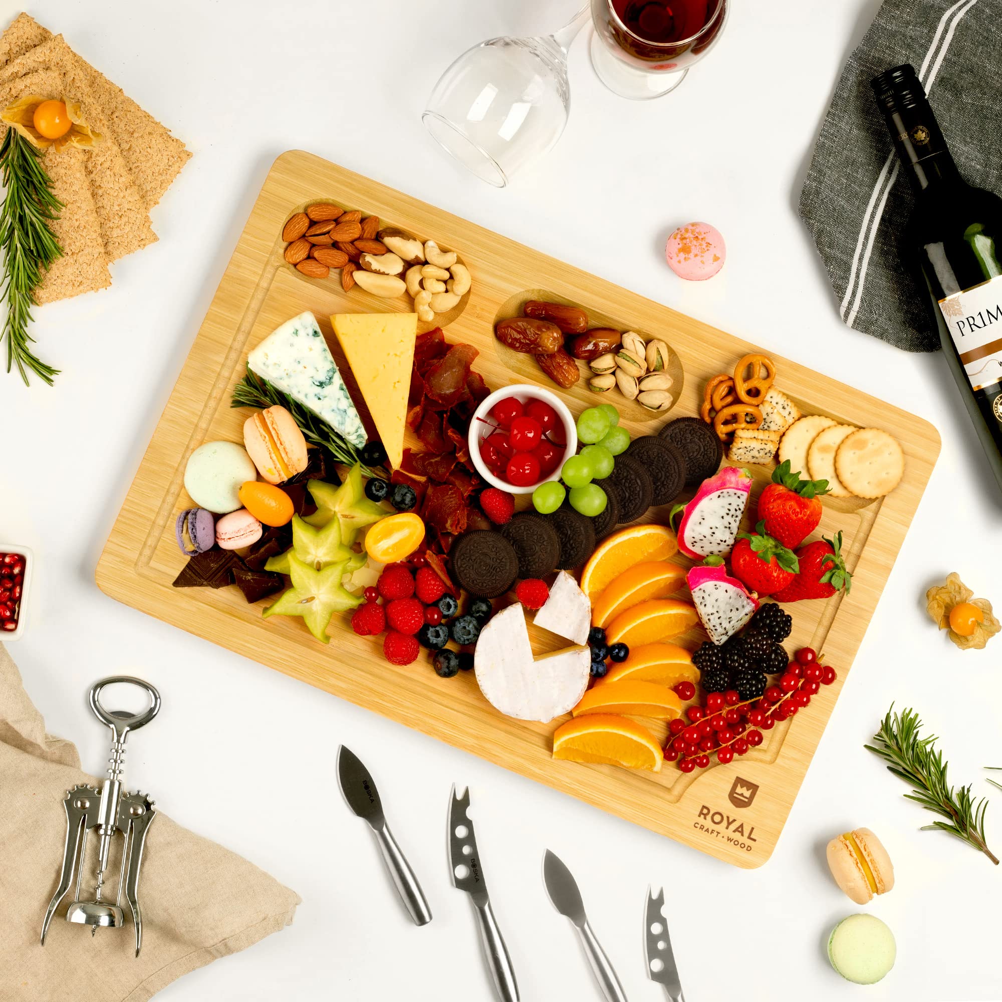 ROYAL CRAFT WOOD Premium Bamboo Charcuterie Board Set - Cheese Platter & Serving Tray & Serving Utensils - Perfect Housewarming Gift, Wedding, Bridal Shower Gift - Ideal for Entertaining and New Home