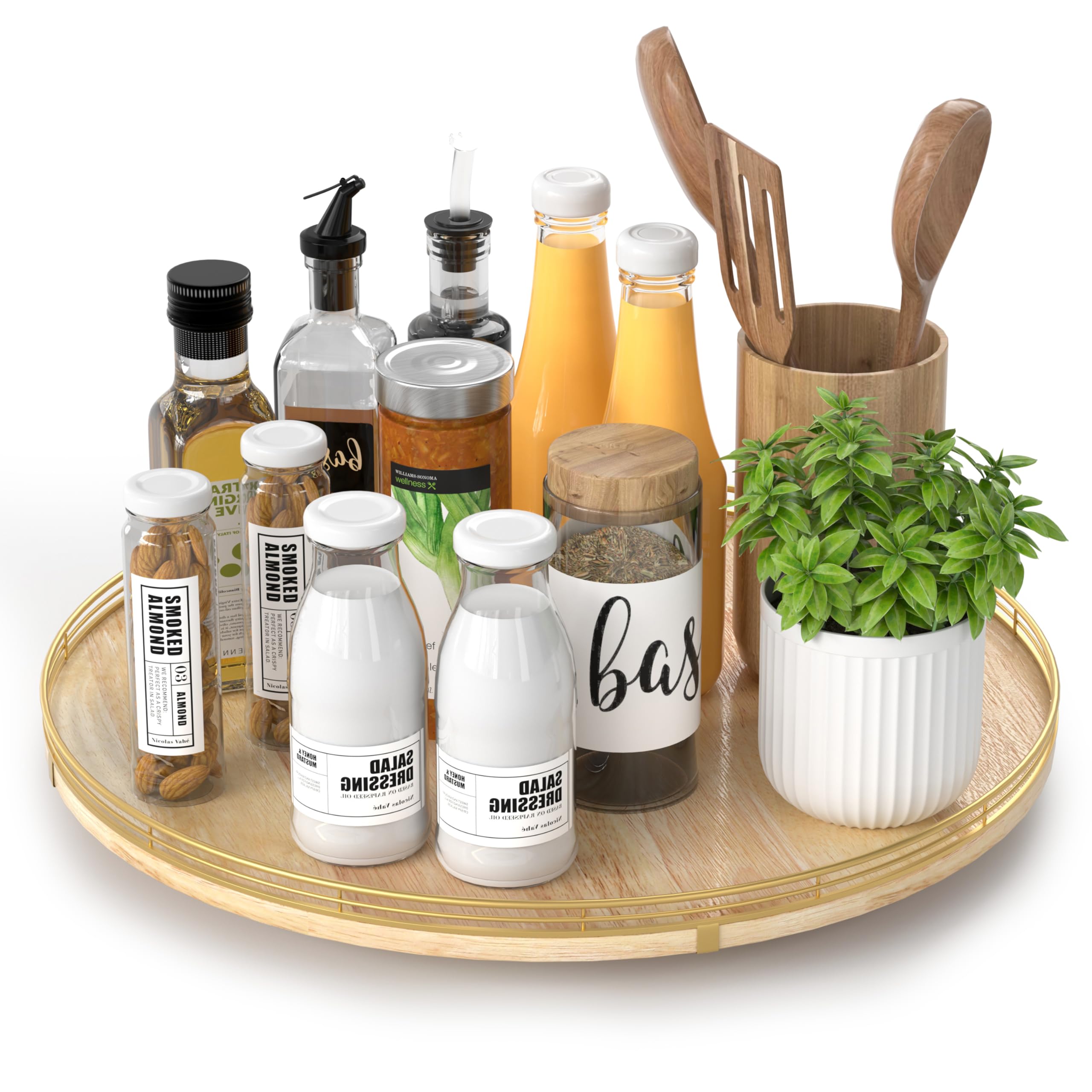 Farmhouse Oak 9" Lazy Susan Turntable Organizer for Cabinet, Round Wooden Lazy Susan Organization and Storage for Dining Table, Pantry, Kitchen, Countertop, Cupboard,Home Decor, Walnut Wood