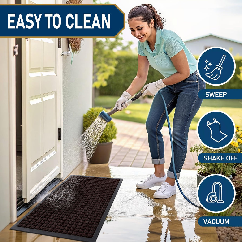 Smiry Front Door Mat Outside Entrance, Heavy Duty Natural Rubber Doormat, Non Slip, Trap Dirt and Moisture, Easy Clean, Low Profile Welcome Floor Mats for Indoor Outdoor Entry, 29.5x17 Inch, Black