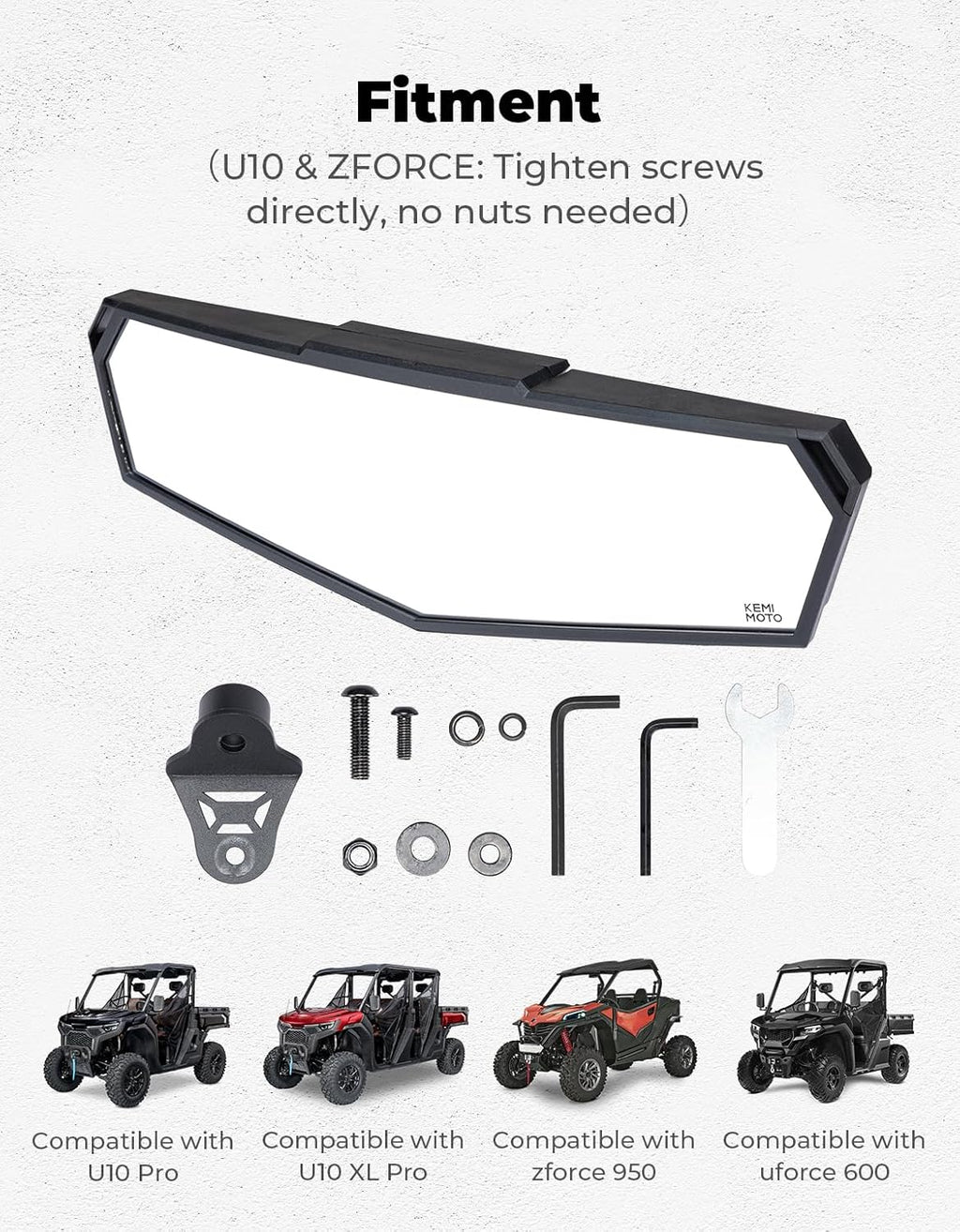 KEMIMOTO Rear View Mirror Compatible with CFMOTO UFORCE U10 Pro/Pro XL/600 & ZForce 950 Sport & Trail 2023-2026, Multi-Angle Adjustment, Features Stable Top Mounting No Vibration Accessories