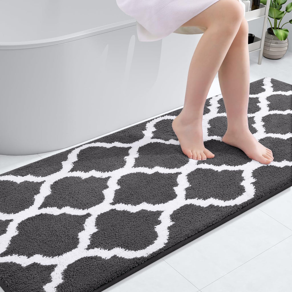 OLANLY Bathroom Rugs 24x16, Soft and Absorbent Microfiber Bath Rugs, Non-Slip Shaggy Shower Carpet, Machine Wash Dry, Bath Mats for Bathroom Floor, Tub and Shower, Grey