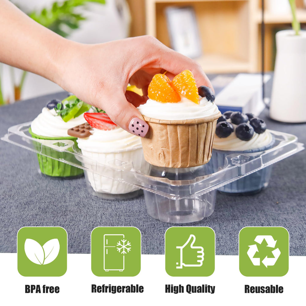 6 Count Cupcake Containers 30 Pack Cupcake Holders Clear Plastic Stackable Cupcake Boxes with Detachable Tall Dome Lids for 180 Cupcakes, BPA Free, Standard Size