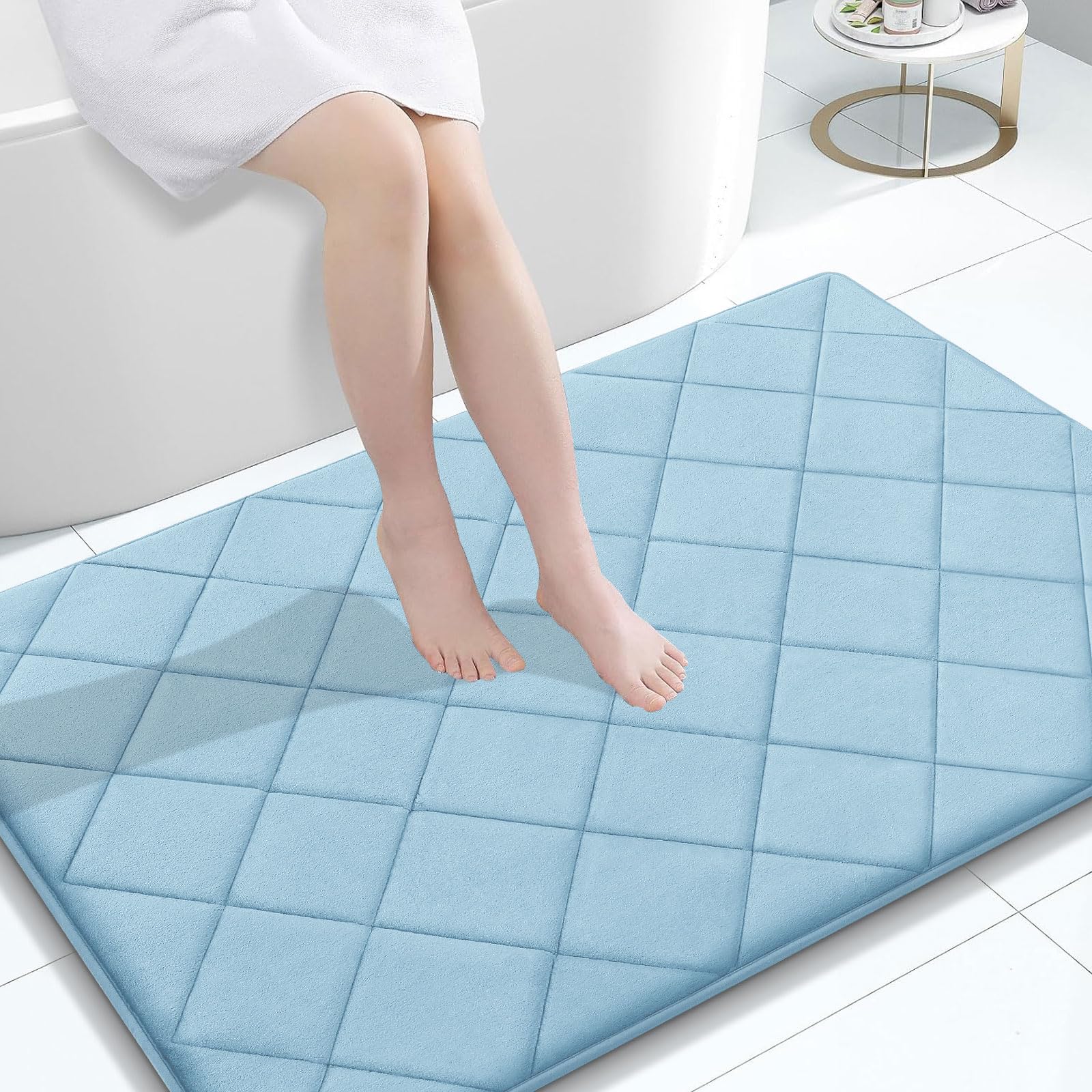 OLANLY Memory Foam Bath Mat 30x20, Ultra Soft and Absorbent Bathroom Rugs, Machine Washable, Comfortable Bath Carpet for Bathroom Floor, Tub and Shower, Black