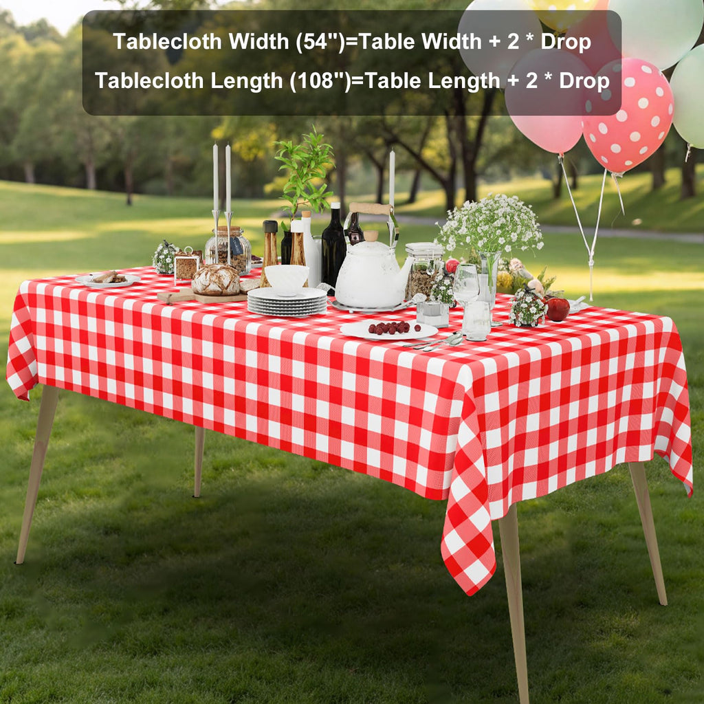 Smiry 3 Pack Red Gingham Disposable Tablecloths - 54" x 108" Heavy Duty Plastic Table Cloth, Waterproof Buffalo Plaid Table Covers for Picnic, Banquets, Outdoor Parties