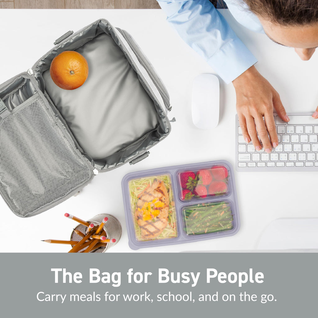 Bentgo® Deluxe Lunch Bag - Durable and Insulated Lunch Tote with Zippered Outer Pocket, Internal Mesh Pocket, Padded & Adjustable Straps, & 2-Way Zippers - Fits Most Lunch Boxes (Carbon Black)