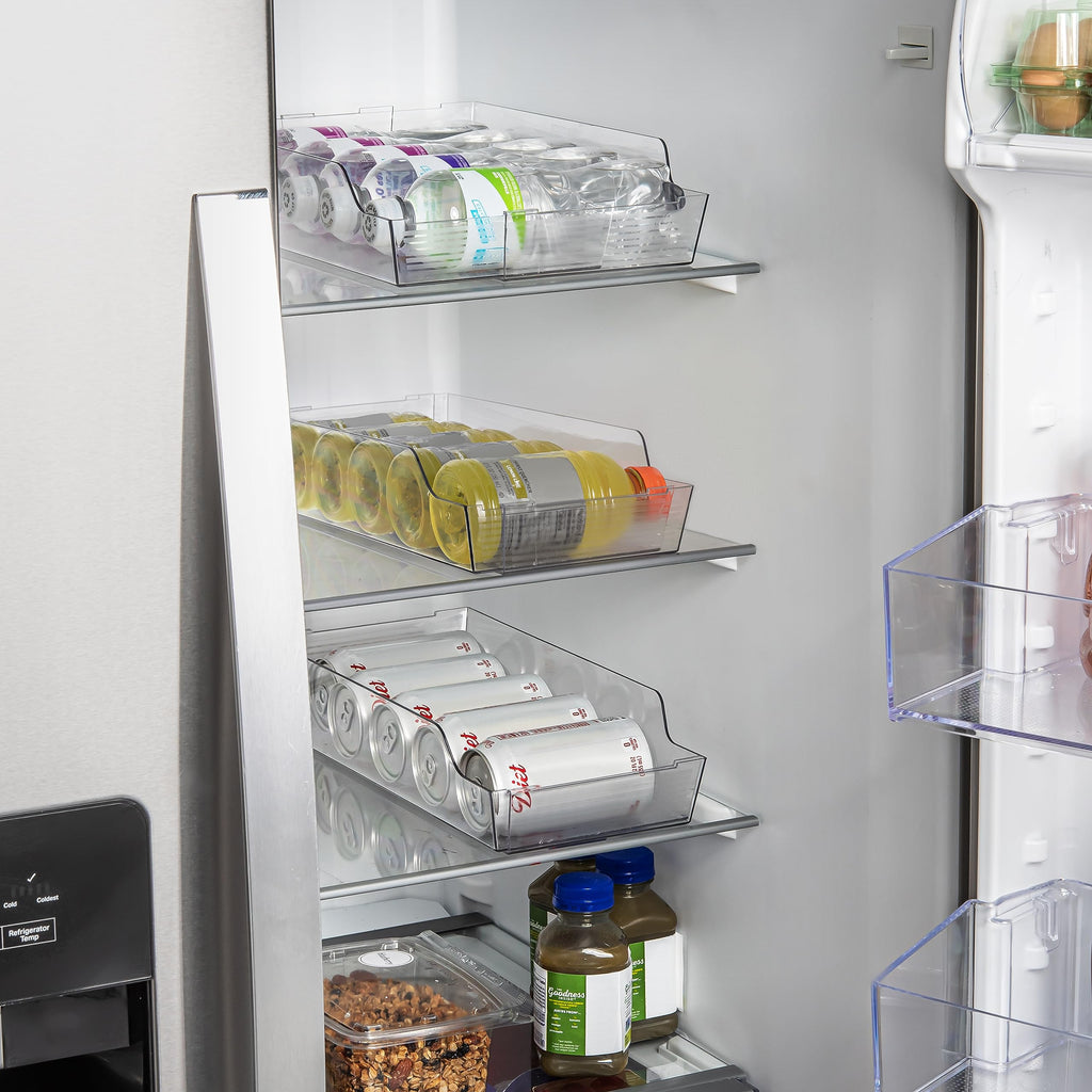 ClearSpace Adjustable Can Organizer for Refrigerator - Expandable Soda Can Dispenser Design Fits Most Cabinets, Pantries, & Refrigerators - Organize Beverages, Soup, & Canned Goods Easily, 4 Pack