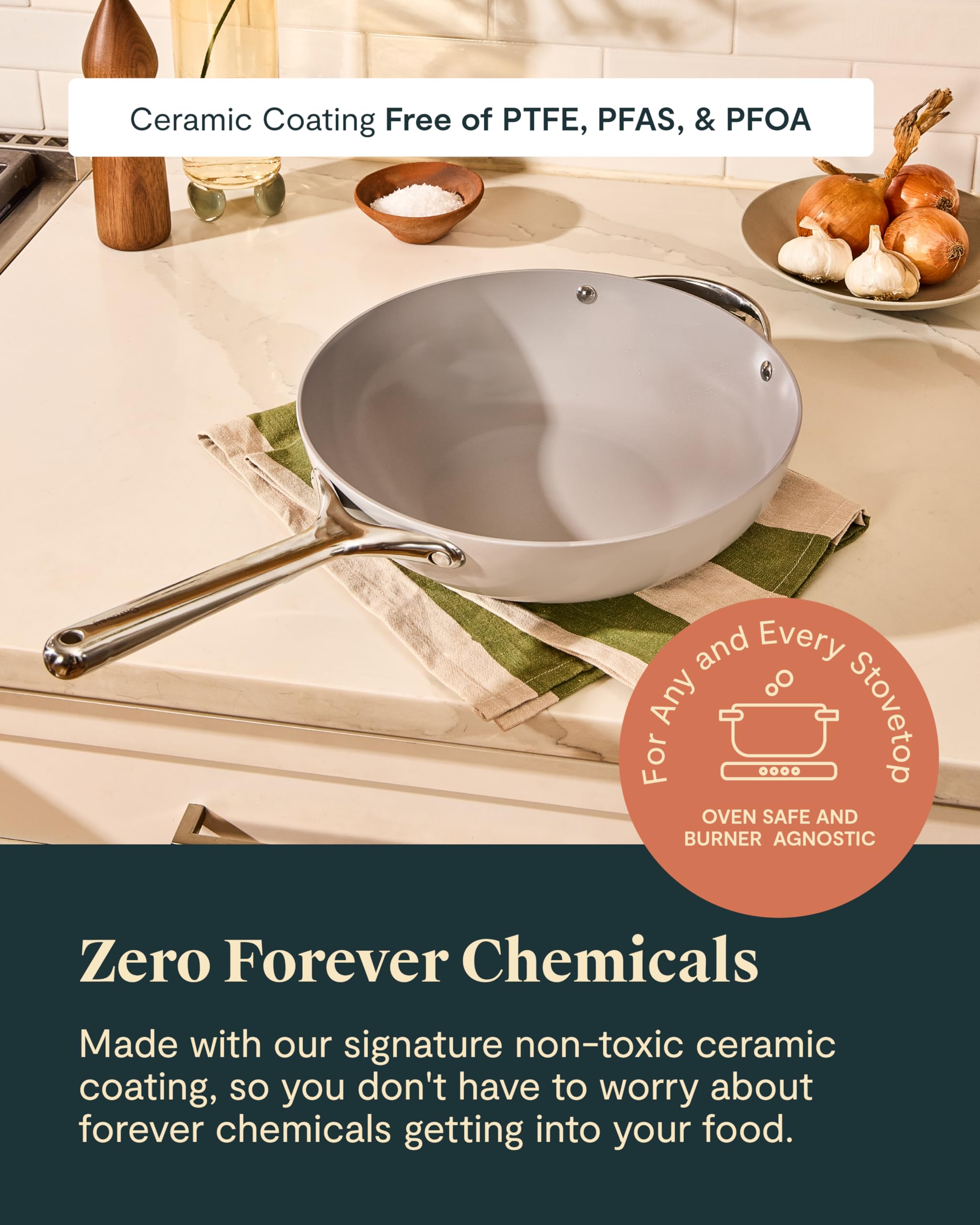 Caraway Non-Stick Stir Fry Pan - 12” Wok-Inspired Pan - Free From Forever Chemicals - High-Sloped Walls - Stainless Steel Handles - Navy