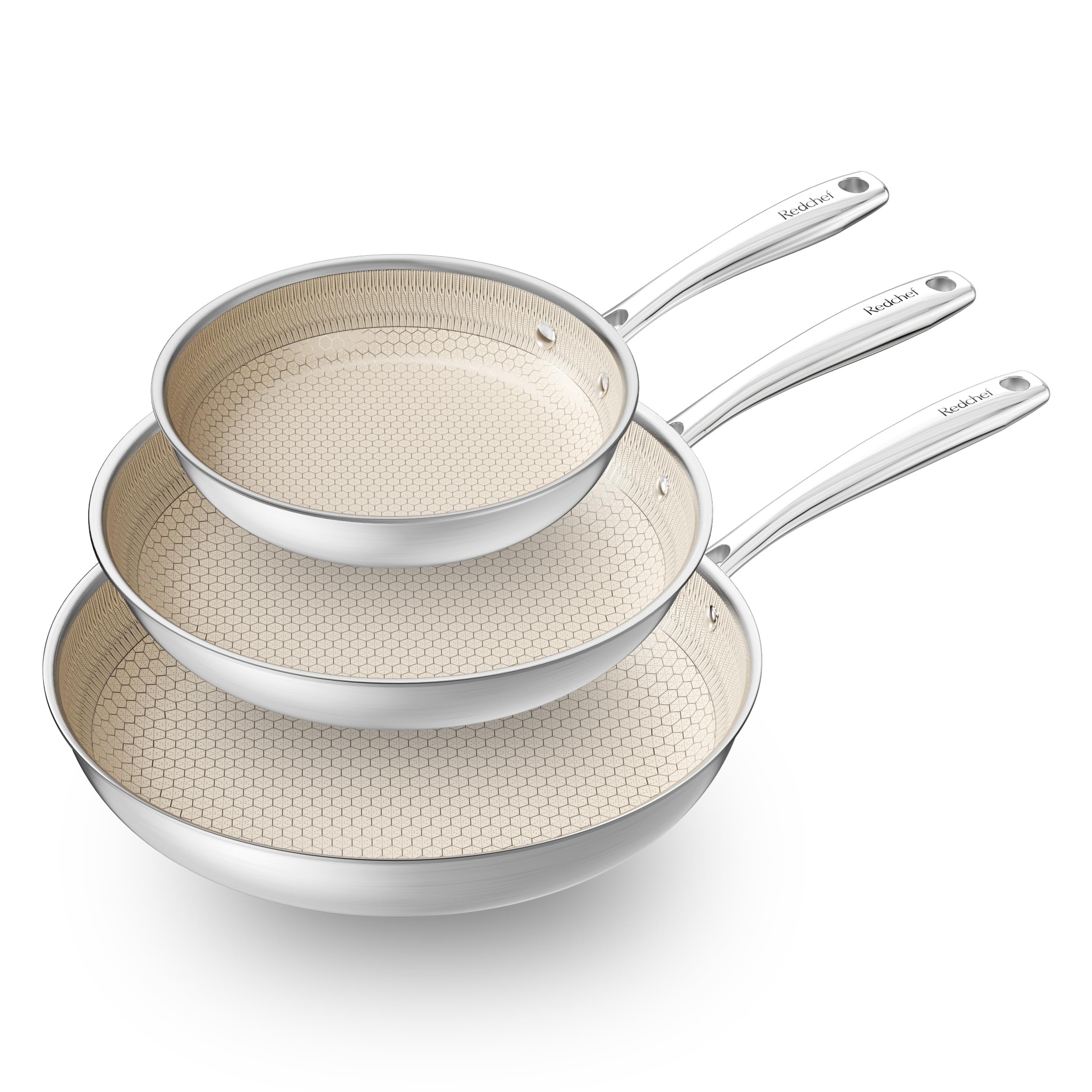 Redchef Hybrid Ceramic Nonstick 11-Inch Frying Pan with Stay-Cool Handle, Dishwasher & Oven Safe, Induction Compatible, Tri-Ply Stainless Steel & Aluminum, All Cooktops