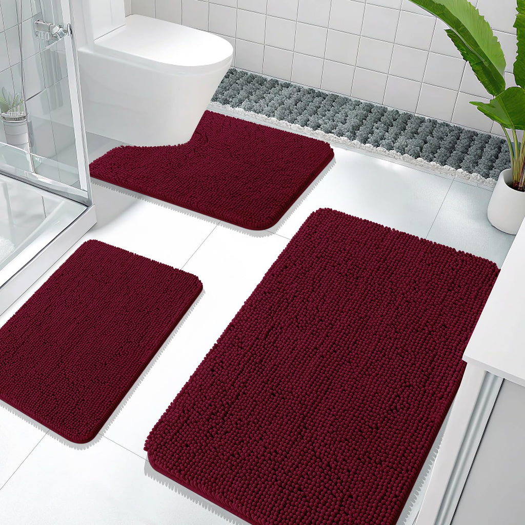 OLANLY Bathroom Rugs Sets 3 Piece, Soft Absorbent Chenille Bath Mats and U-Shaped Contour Toilet Rug, Quick Dry, Home Decor Accessories, Bath Mat Set for Bathroom (30"x20"+24"x16"+24"x20", Grey)
