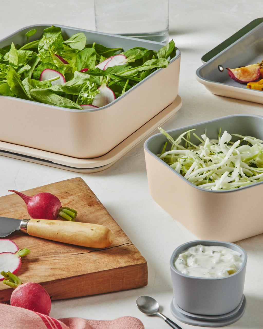 Caraway 13pc Glass Food Storage Container Set - Easy to Store, Non Toxic Lunch Box - with Glass Lids - Includes Storage Organizer - Cream