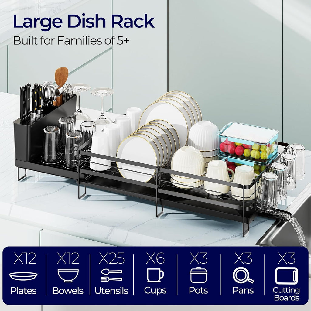 ORDORA Pots and Pans Organizer for Cabinet 16.61'' Height & Extendable Large Dish Drying Rack for Kitchen Counter
