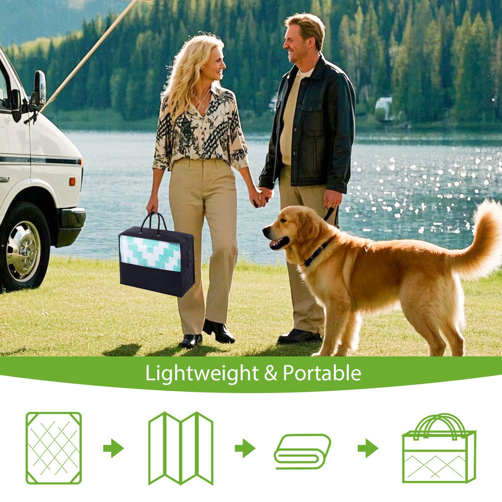 Smiry Waterproof Outdoor Rug 5x8 ft, Reversible Plastic Straw Patio Camping Rugs, Outdoor Indoor RV Mat Carpet for Patio, Outside Entry, Backyard, Deck, Bench, Picnic, Camper, Black & Beige