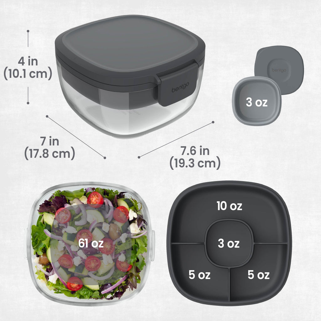Bentgo Glass Salad Container - 7.6-Cup Salad Bowl with Airtight Lid, Leak-Proof Sauce Container, 4-Compartment Bento Tray & Reusable Fork - BPA-Free for Meal Prep, Office & More (Lavender)