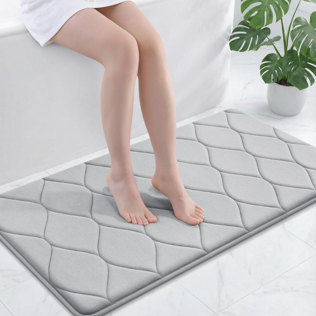 Smiry Memory Foam Bath Mat 30''x20'', Ultra Soft Non-Slip Bathroom Rug, Plush Water Absorbent Quick Dry and Machine Washable Floor Mat for Shower, Tub & Home Decor, Grey