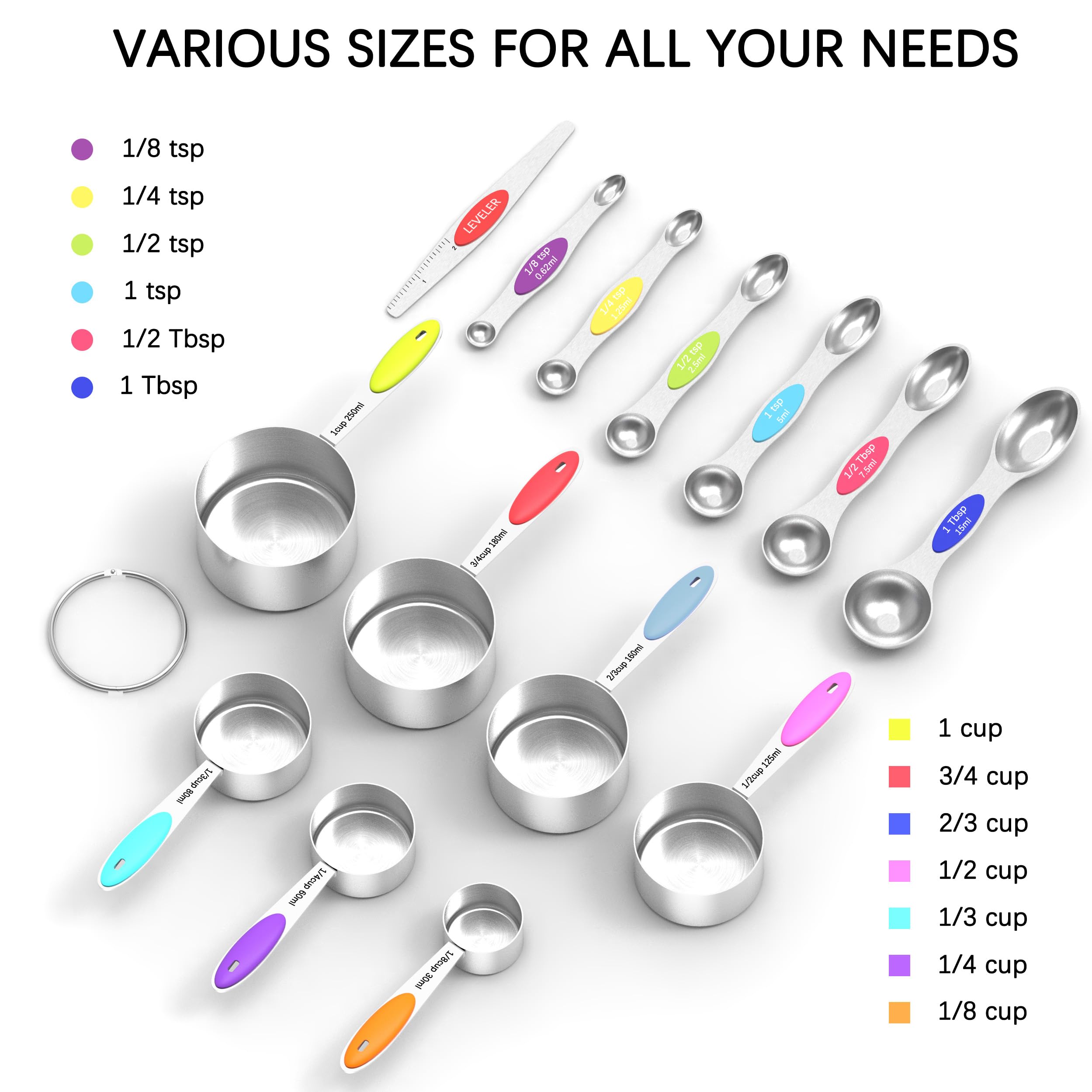 TILUCK Measuring Cups and Spoons Set, Stainless Steel, Kitchen Utensils for Cooking and Baking (10)
