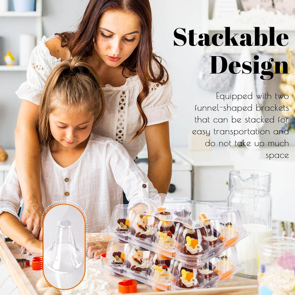 12 Count Mini Cupcake Containers 20 Pack Cupcake Holder with Detachable Tall Dome Lids Mini Plastic Stackable Cupcake Boxes for 240 Cupcakes, BPA Free