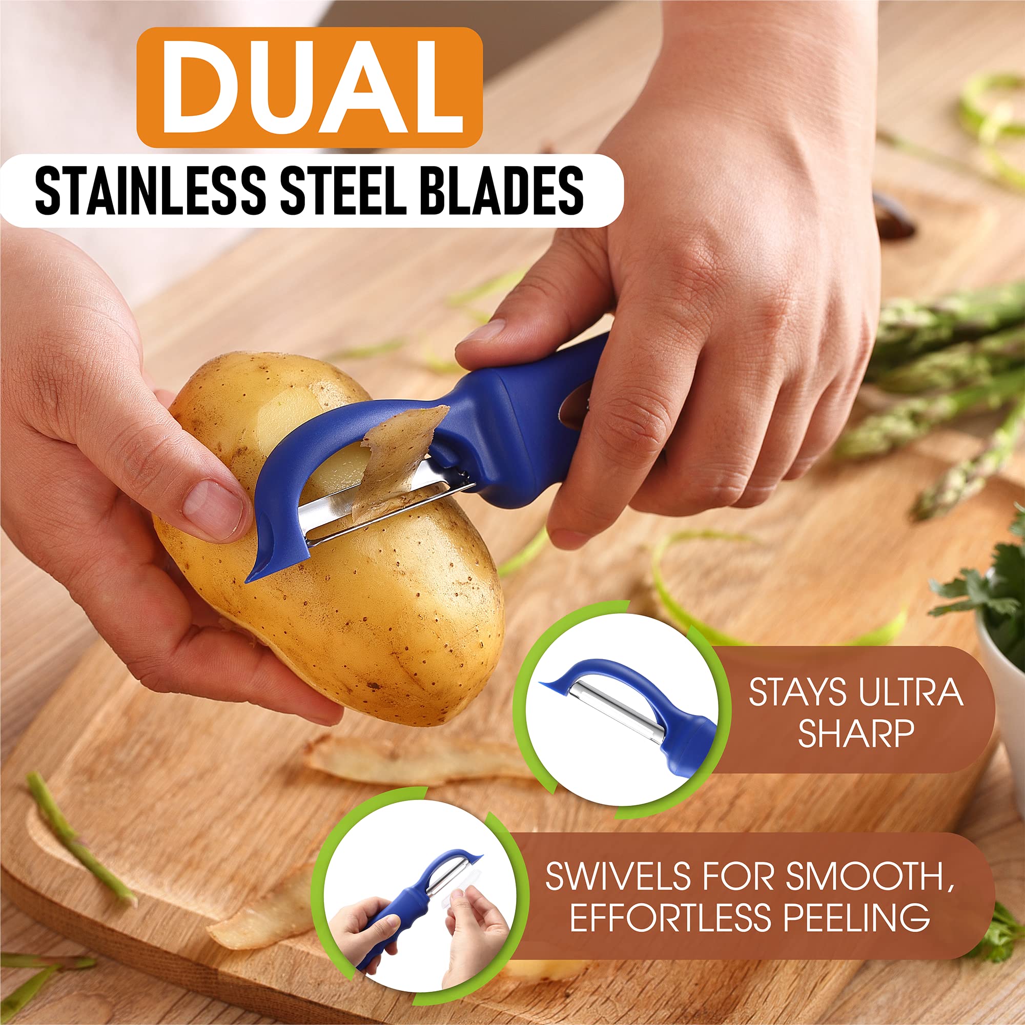 Spring Chef Premium Swivel Vegetable Peeler, Soft Grip Handle and Ultra Sharp Stainless Steel Blades - Perfect Kitchen Peeler For Veggie, Fruit, Potato, Carrot, Apple - Black