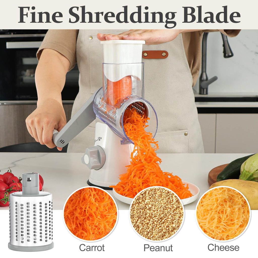 Cambom 5 in 1 Rotary Cheese Grater Hand Crank Cheese Shredder for Fresh Cheese, Vegetable, Nuts,Non-slip Suction Base, Black
