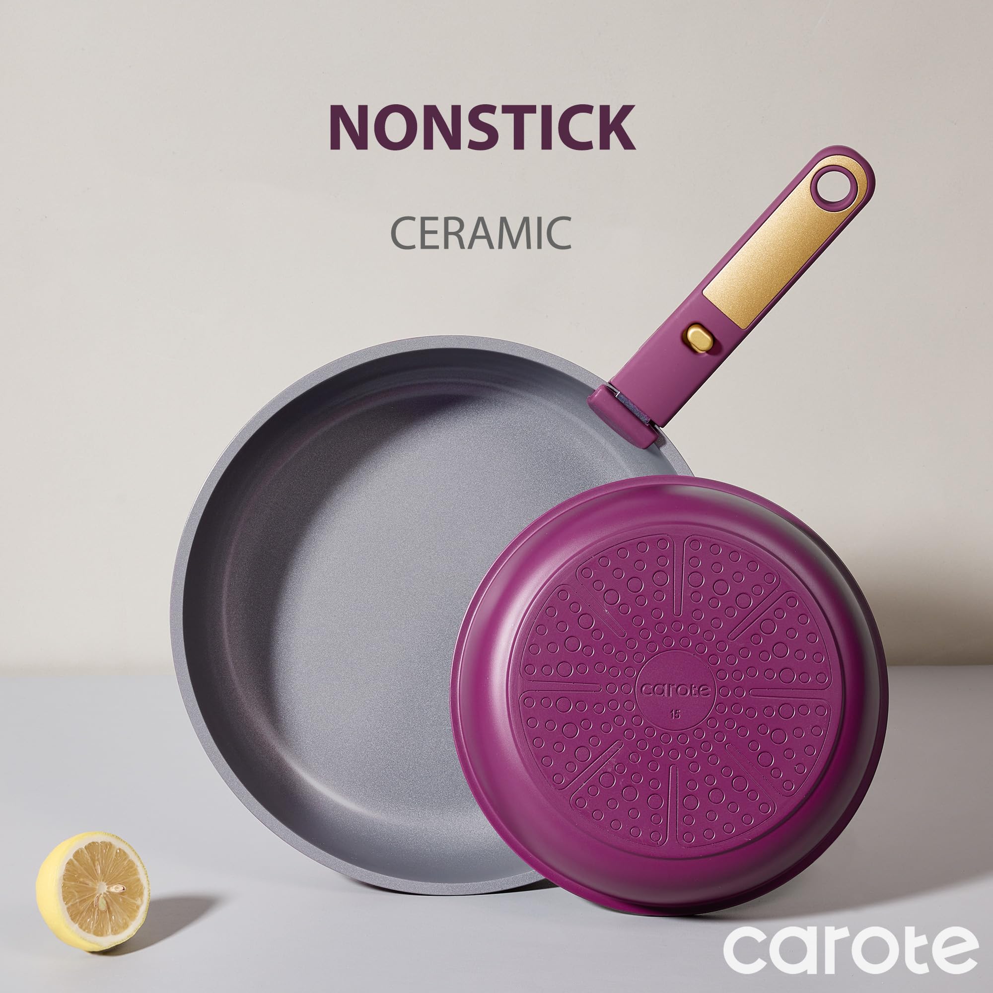 CAROTE 21pcs Pots and Pans Set, Nonstick Cookware Set Detachable Handle, Induction Kitchen Cookware Sets Non Stick with Removable Handle, RV Cookware Set, Gold and Purple
