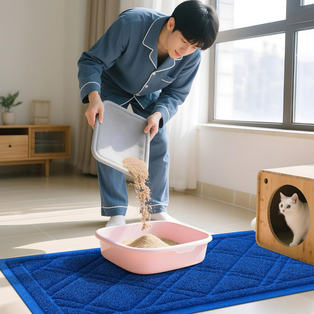Smiry Cat Litter Box Mat 30x17, Non-Slip Water Resistant Litter Trapping Mat, Easy Clean Less Waste and Urine-Locking Cat Carpet for Indoor, Grey