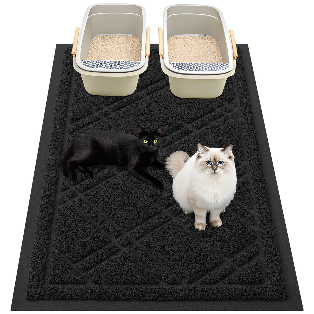 Smiry Cat Litter Box Mat 30x17, Non-Slip Water Resistant Litter Trapping Mat, Easy Clean Less Waste and Urine-Locking Cat Carpet for Indoor, Grey