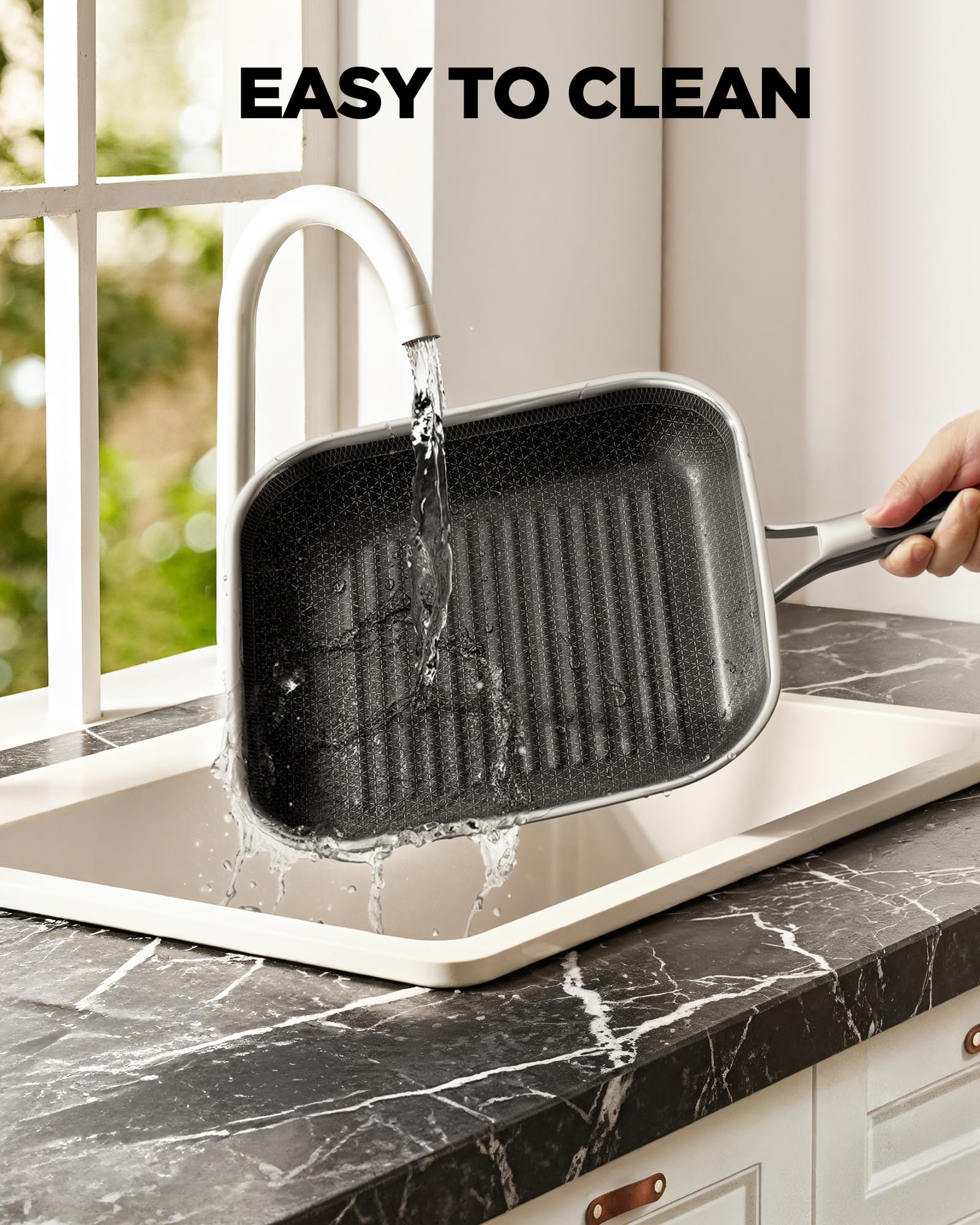 Nonstick Grill Pan,12 Inch Square Steak Grilling Pan for Indoor Cooking & Outdoor Grilling, Non Stick Stainless Steel Grill Skillet Steak Pan, PFOA Free cookware