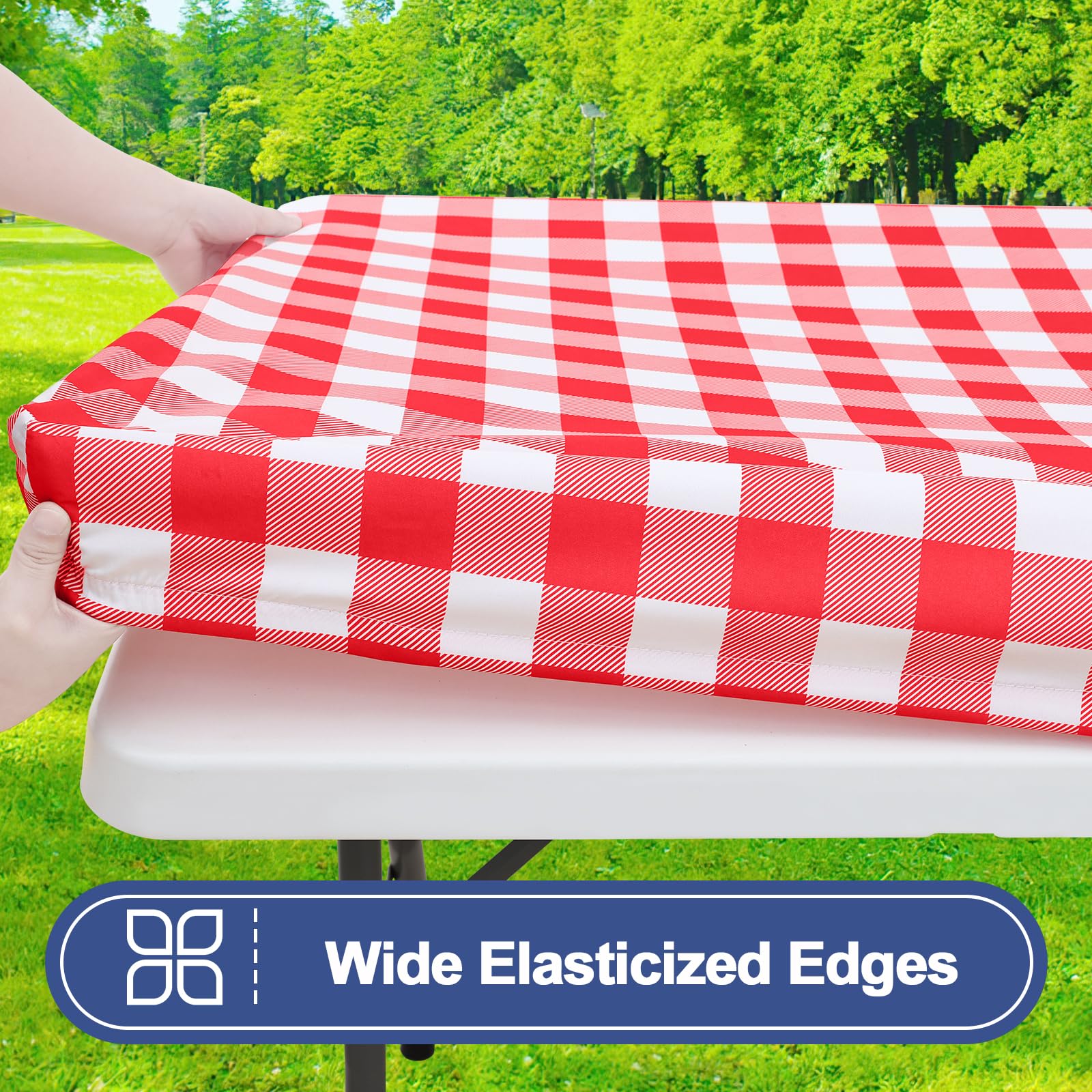 Smiry Picnic Table Cover with Bench Covers, Waterproof Elastic Fitted Tablecloths for 6 Foot Rectangle Tables, Washable Buffalo Plaid Tablecloth for Camping, Outdoor (Black & White, 30"x72")