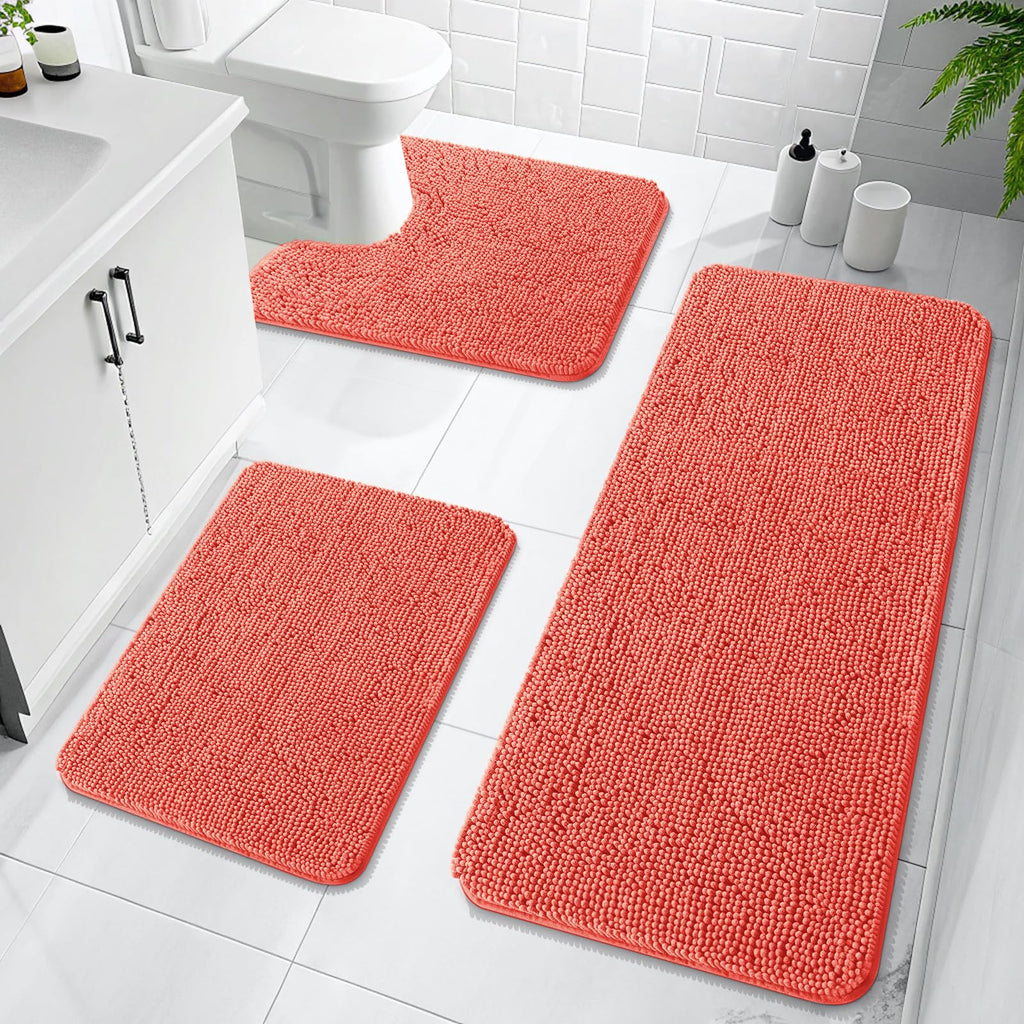 OLANLY Bathroom Rugs Sets 3 Piece, Soft Absorbent Chenille Bath Mats and U-Shaped Contour Toilet Rug, Quick Dry, Home Decor Accessories, Bath Mat Set for Bathroom (30"x20"+24"x16"+24"x20", Grey)
