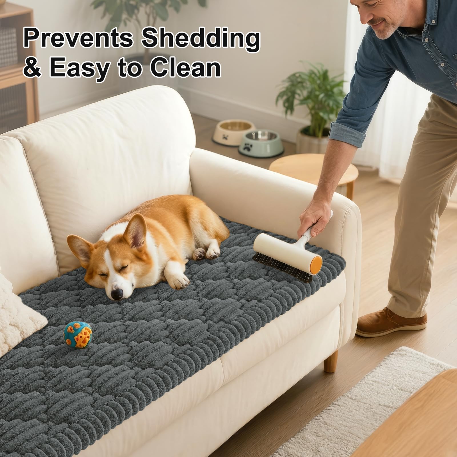 Smiry Pet Couch Cover for Dogs Washable, Non-Slip Fuzzy Couch Covers for 3 Cushion Sofa Pet Friendly, Soft Thick Furniture Protector Sofa Slipcover Mat for Dogs (Camel, 27.6" x 59")