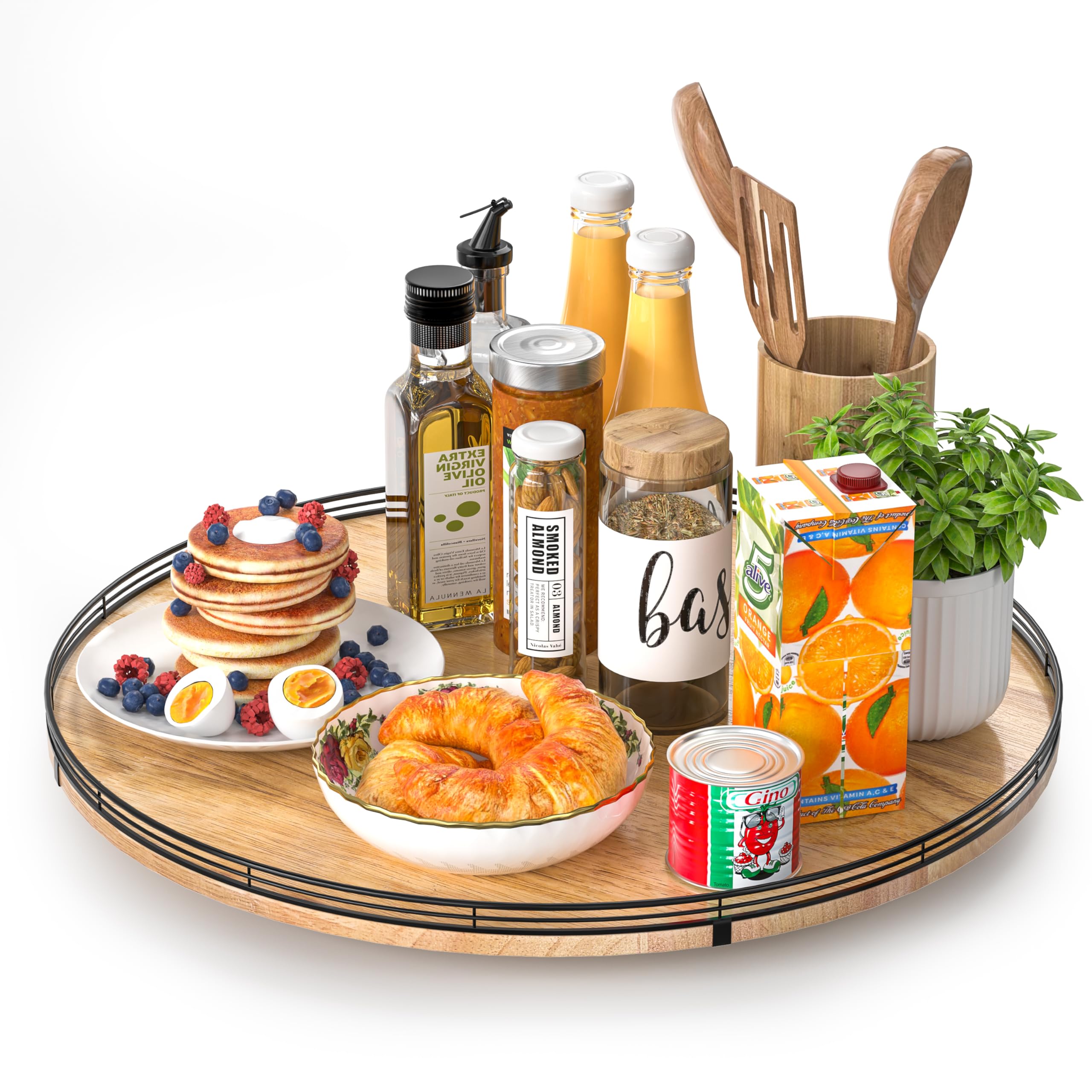 Farmhouse Oak 9" Lazy Susan Turntable Organizer for Cabinet, Round Wooden Lazy Susan Organization and Storage for Dining Table, Pantry, Kitchen, Countertop, Cupboard,Home Decor, Walnut Wood