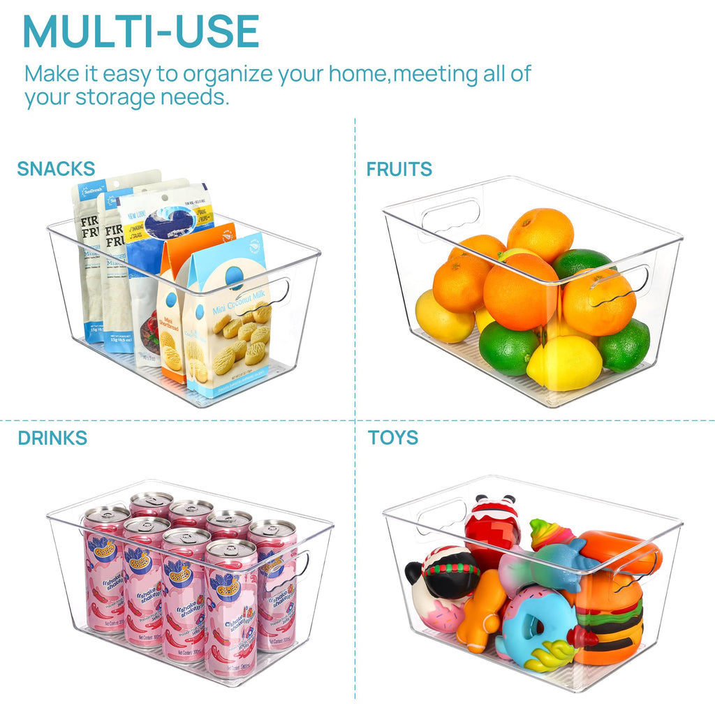 Vtopmart 6 PCS Clear Plastic Storage Bins, Pantry Organizer Containers with Handle for Refrigerator, Fridge, Cabinet, Kitchen, Countertops, Cupboard, Home Organization and Storage, XL