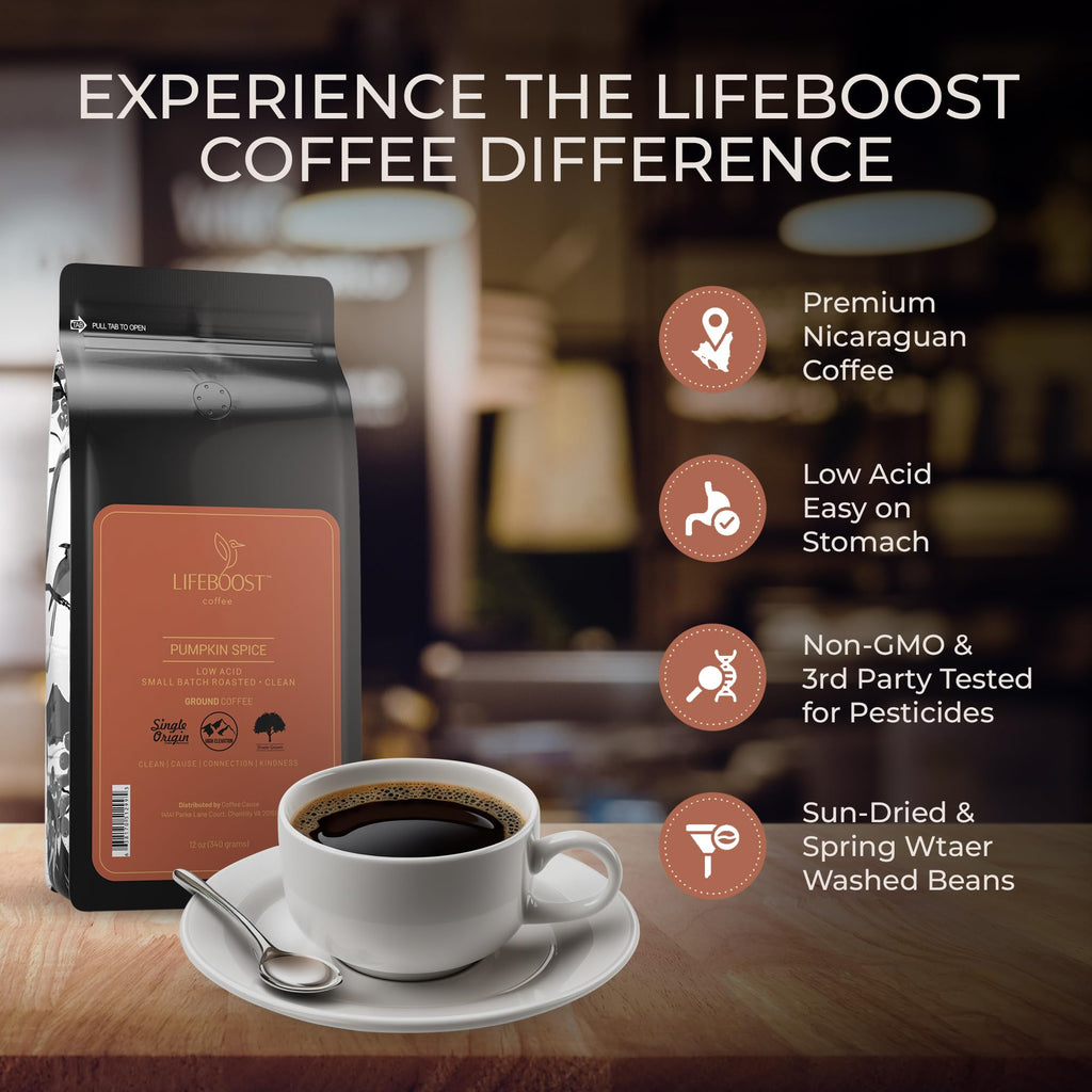 Lifeboost French Vanilla Ground Coffee - Non-GMO Low Acid Single Origin USDA Organic Coffee - Third Party Tested For Mycotoxins & Pesticides - 12 Ounces