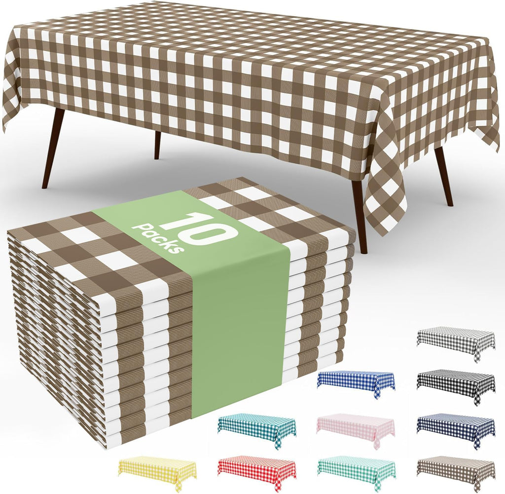 Smiry 3 Pack Red Gingham Disposable Tablecloths - 54" x 108" Heavy Duty Plastic Table Cloth, Waterproof Buffalo Plaid Table Covers for Picnic, Banquets, Outdoor Parties