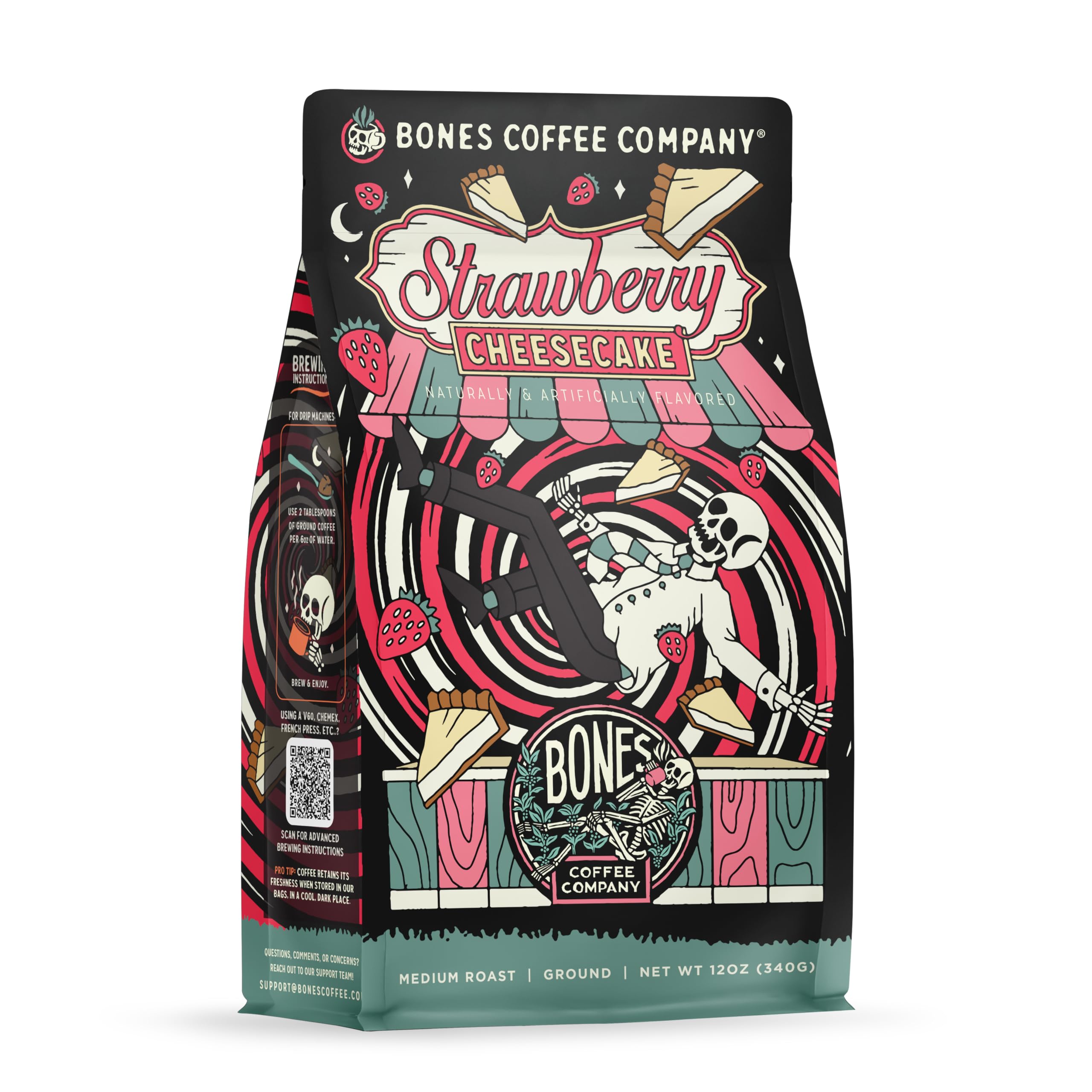 Bones Coffee Company Highland Grog, Butterscotch Caramel Flavored Coffee, Medium Roast Low Acid Arabica Beans Compatible with Auto drip and French Press Coffee Maker, 12 Oz Ground