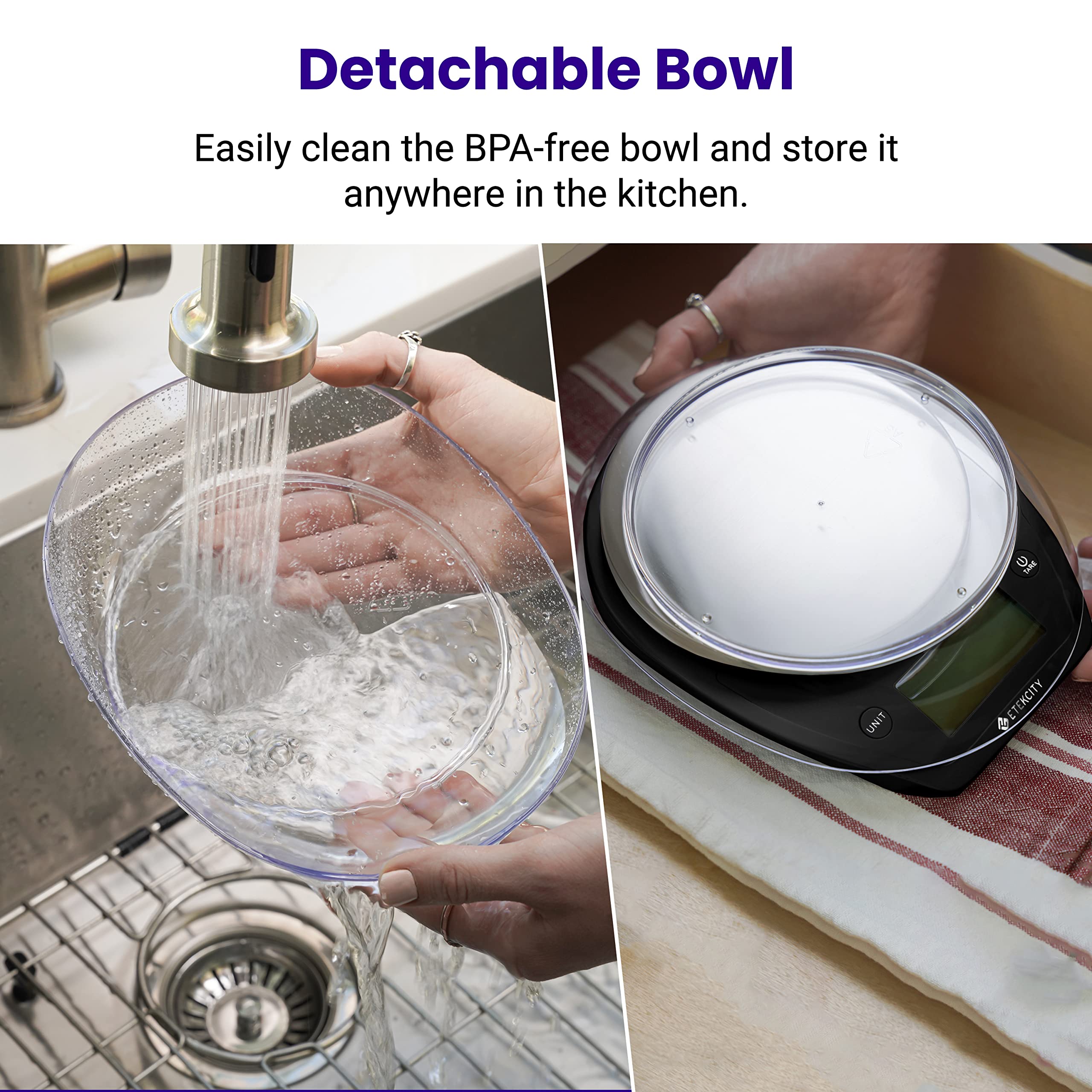 Etekcity 0.1g Food Kitchen Scale, Bowl, Digital Grams and Ounces for Weight Loss, Dieting, Baking, Cooking, and Meal Prep, 11lb/5kg, Stainless Steel Silver