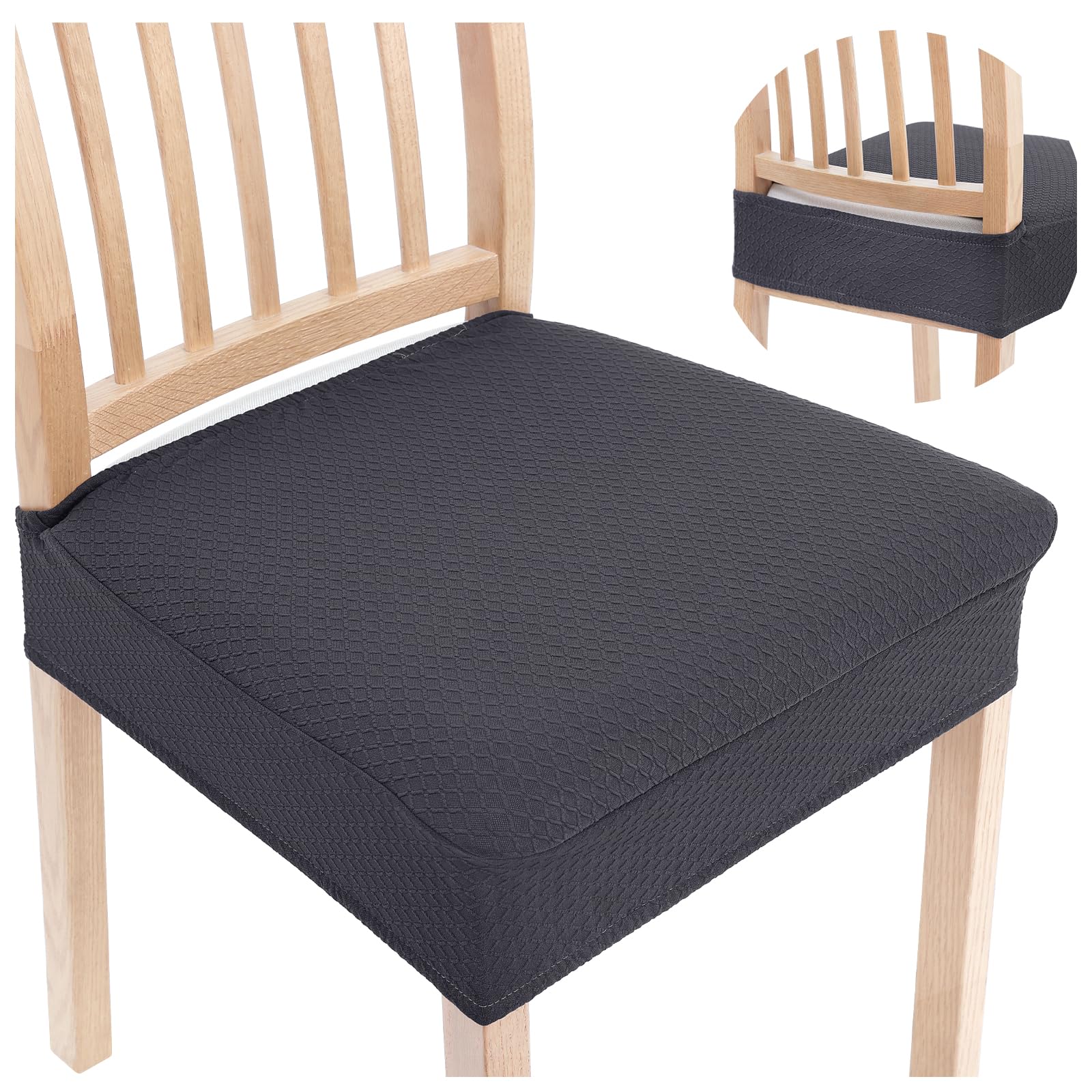 Smiry Stretch Jacquard Seat Covers for Dining Room Chairs Set of 6, Removable Washable Chair Seat Protector Slipcovers, No Rear Covers, Beige