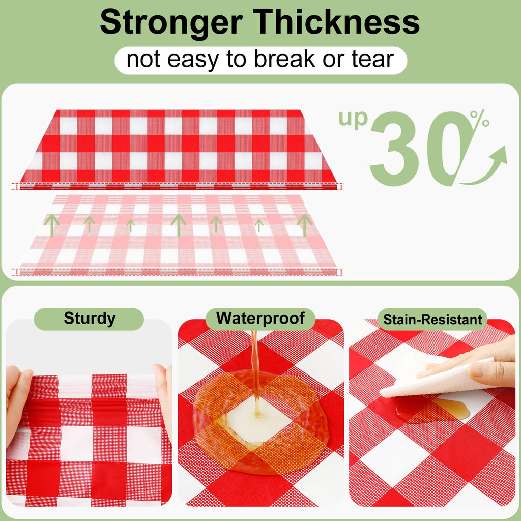 Smiry 3 Pack Red Gingham Disposable Tablecloths - 54" x 108" Heavy Duty Plastic Table Cloth, Waterproof Buffalo Plaid Table Covers for Picnic, Banquets, Outdoor Parties