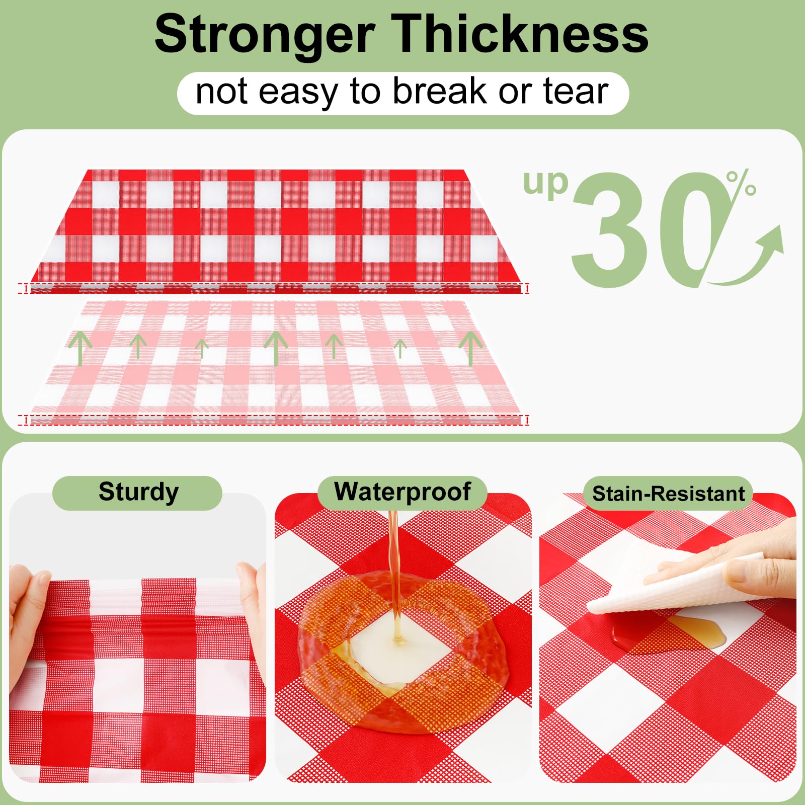 Smiry 3 Pack Red Gingham Disposable Tablecloths - 54" x 108" Heavy Duty Plastic Table Cloth, Waterproof Buffalo Plaid Table Covers for Picnic, Banquets, Outdoor Parties