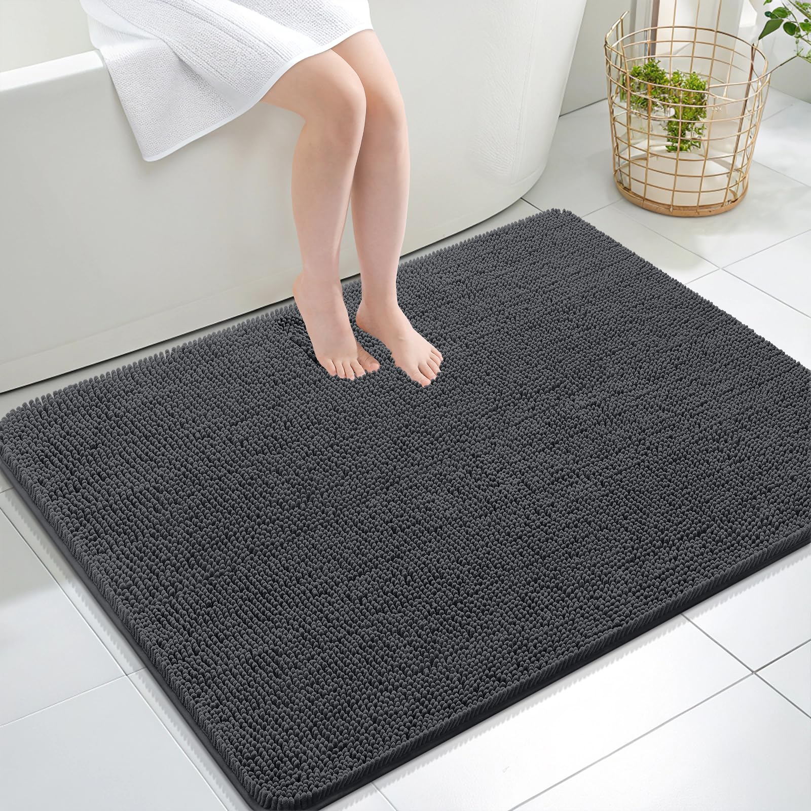 OLANLY Bathroom Rugs 30x20, Extra Soft Absorbent Chenille Bath Rugs, Rubber Backing Quick Dry, Machine Washable Bath Mats for Bathroom Floor, Tub and Shower, Home Decor Accessories, Grey