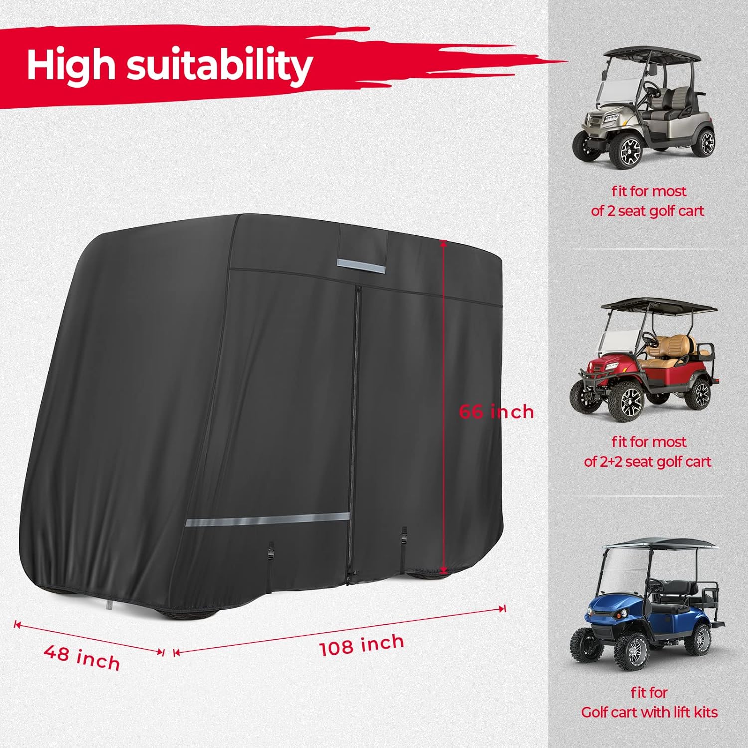 KEMIMOTO 600D Waterproof Golf Cart Cover, Universal Heavy Duty Large 2/2+2/4-Seater Golf Cart Rain Cover with Storage Bag Compatible with EZGO Club Car 2/2+2/4 Passenger, Black