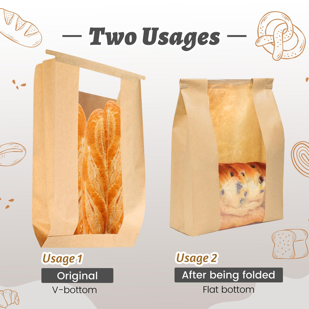 50 Pack Sourdough Bread Bags for Homemade Bread with Tin Tie Tab Lock Bakery Bags with Window kraft Bag for Toast Sandwich Cookie Snacks Packaging Storage and Gifting(8.27x13.6x3.54In)